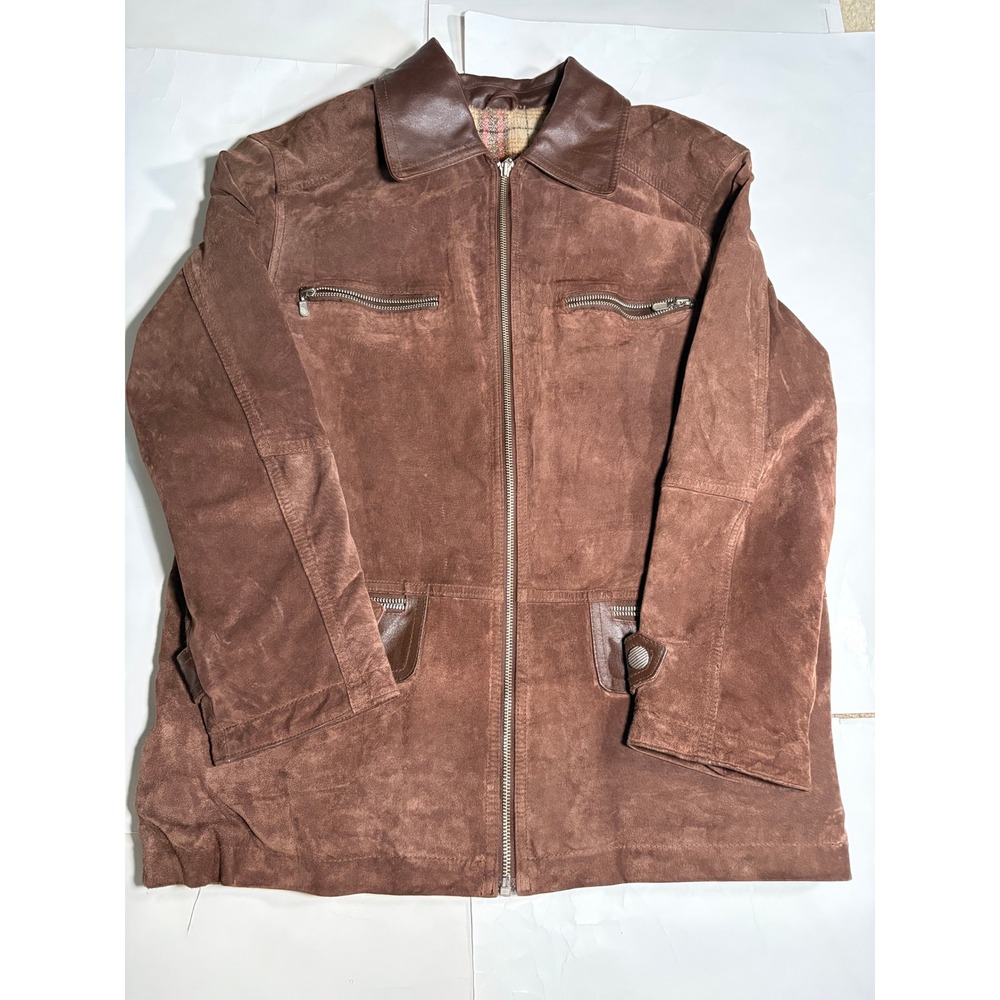 Silverleaf Brown Suede Leather Jacket Men's Medium Plaid Lined Full Zip